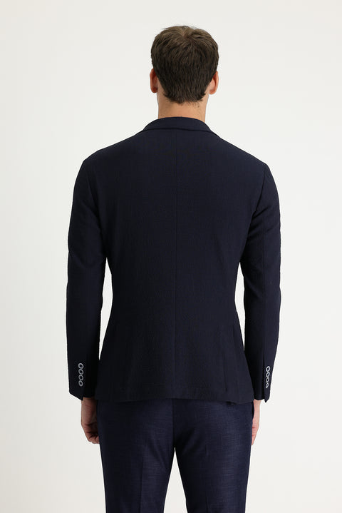 Medium Navy 7 Drop Super Slim Fit Extra Narrow Cut Patterned Sport Jacket