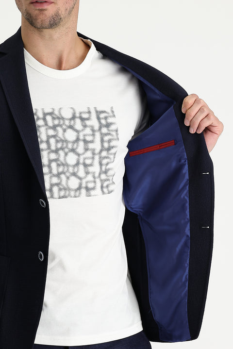 Medium Navy 7 Drop Super Slim Fit Extra Narrow Cut Patterned Sport Jacket