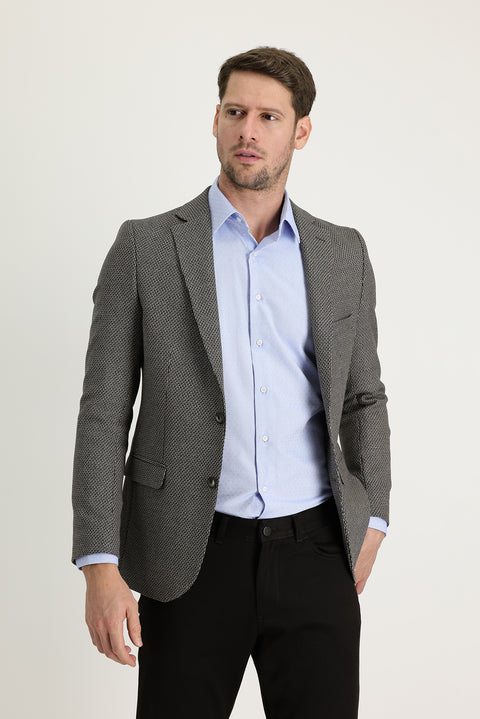Acı Kahve 7 Drop Slim Fit Dar Kesim Klasik Desenli Ceket