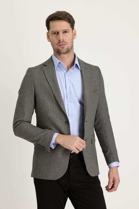 Dark Brown 4 Drop Relaxed Fit Classic Patterned Jacket