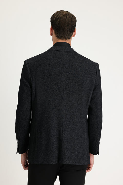 Black 4-Drop Relaxed Fit Classic Patterned Jacket