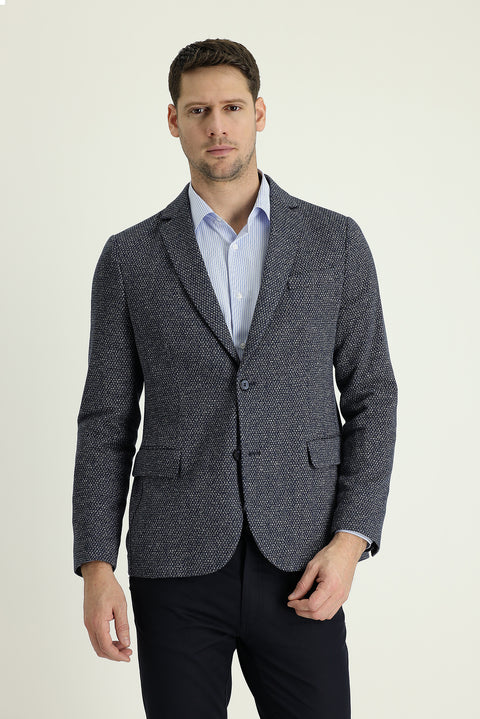 Dark Navy 6 Drop Regular Fit Patterned Jacket