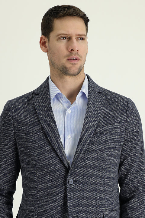 Dark Navy 6 Drop Regular Fit Patterned Jacket