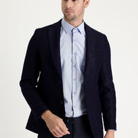 Dark Navy 4-Drop Relaxed Fit Patterned Wool Jacket
