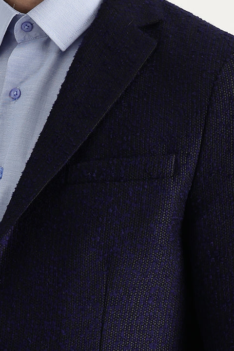 Dark Navy 4-Drop Relaxed Fit Patterned Wool Jacket
