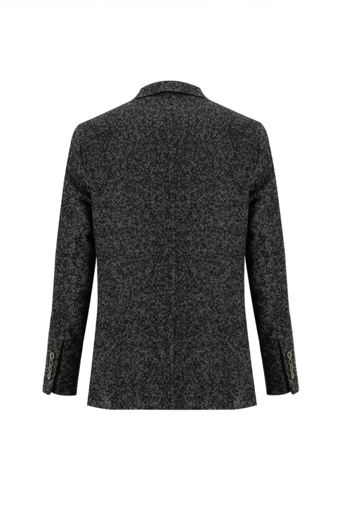 Dark Anthracite 4-Drop Relaxed Fit Patterned Wool Jacket