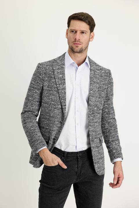 Medium Grey 4 Drop Relaxed Fit Wool Eyelet Jacket