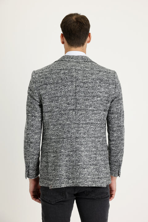 Medium Grey 4 Drop Relaxed Fit Wool Eyelet Jacket