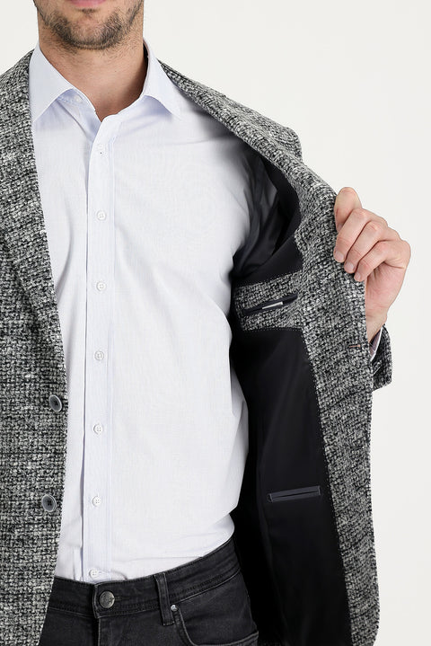 Medium Grey 4 Drop Relaxed Fit Wool Eyelet Jacket