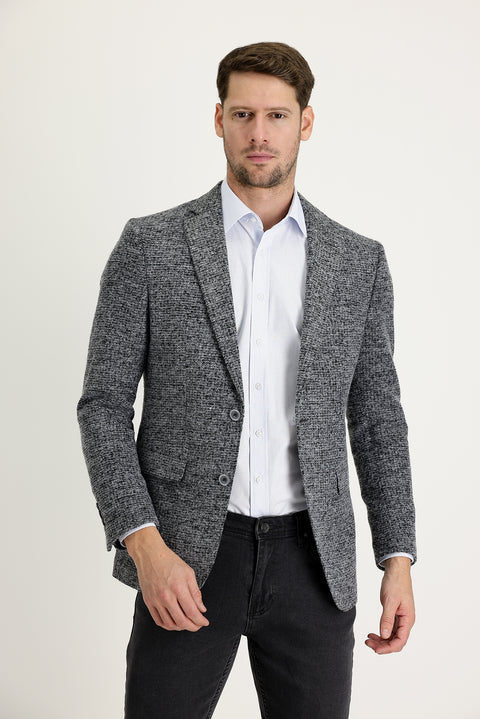Light Gray 6 Drop Regular Fit Standard Cut Wool Eyelet Jacket