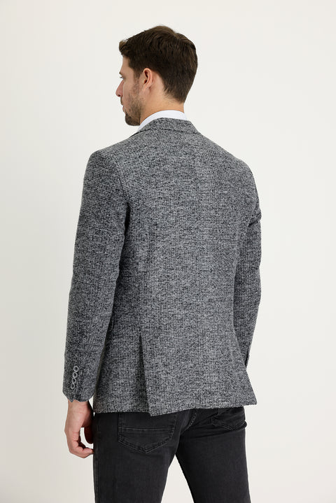 Light Gray 6 Drop Regular Fit Standard Cut Wool Eyelet Jacket