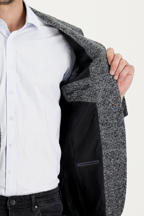 Light Gray 6 Drop Regular Fit Standard Cut Wool Eyelet Jacket