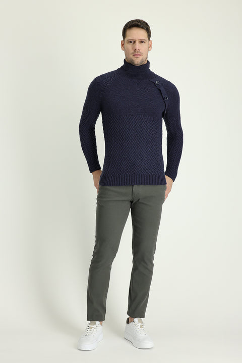 Dark Green Slim Fit Stretch Canvas / Chino Trousers