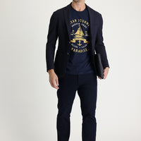 Dark Navy 6 Drop Regular Fit Patterned Lycra Canvas/Chino Pants