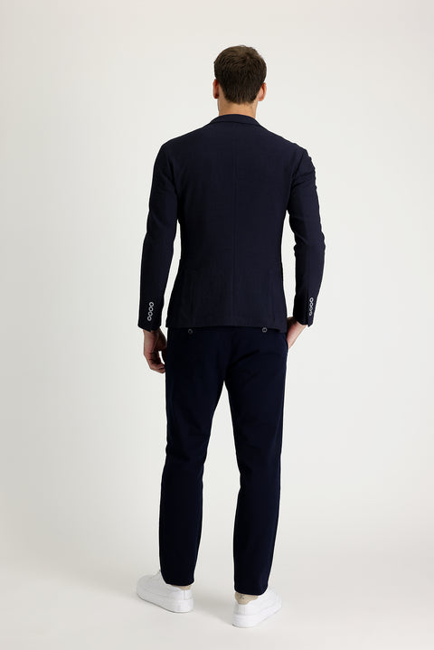 Dark Navy 6 Drop Regular Fit Patterned Lycra Canvas/Chino Pants