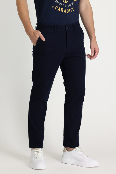 Dark Navy 6 Drop Regular Fit Patterned Lycra Canvas/Chino Pants