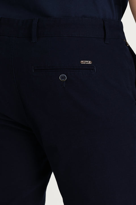 Dark Navy 6 Drop Regular Fit Patterned Lycra Canvas/Chino Pants
