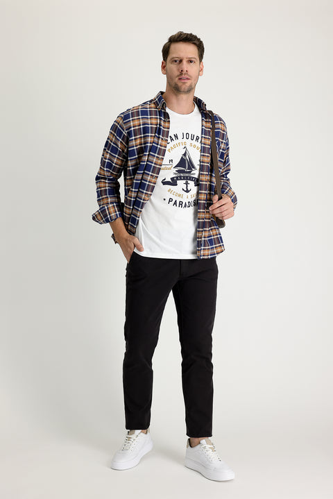 Dark Brown Regular Fit Standard Cut Lycra Canvas / Chino Pants
