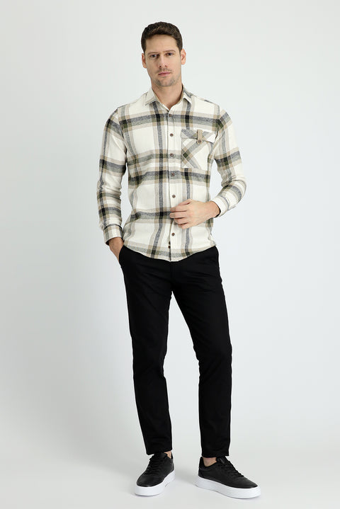 Black Regular Fit Standard Cut Lycra Canvas / Chino Trousers