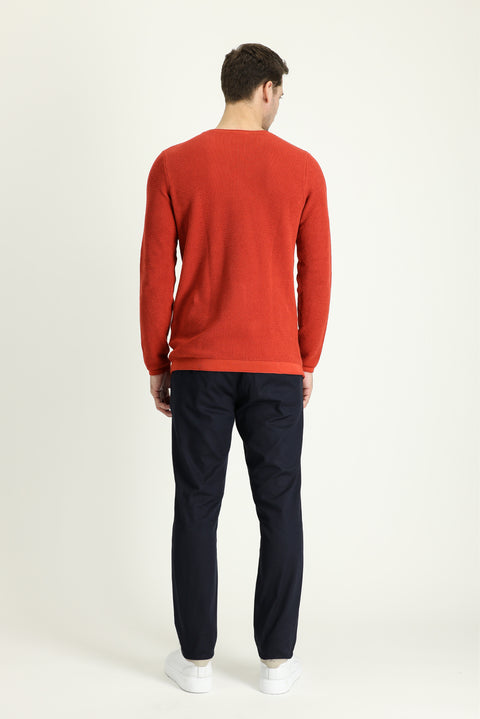 Mid Navy Regular Fit Standard Cut Lycra Canvas / Chino Trousers