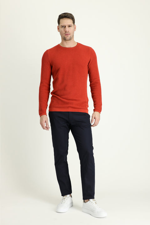 Mid Navy Regular Fit Standard Cut Lycra Canvas / Chino Trousers