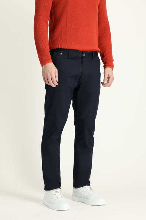 Mid Navy Regular Fit Standard Cut Lycra Canvas / Chino Trousers