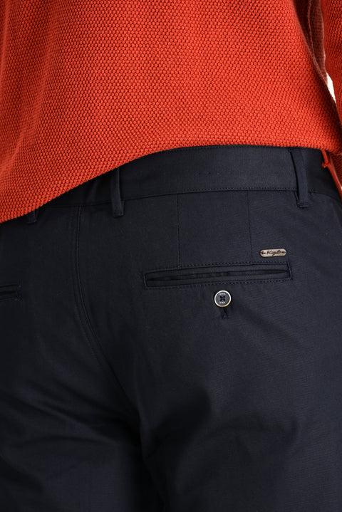 Mid Navy Regular Fit Standard Cut Lycra Canvas / Chino Trousers
