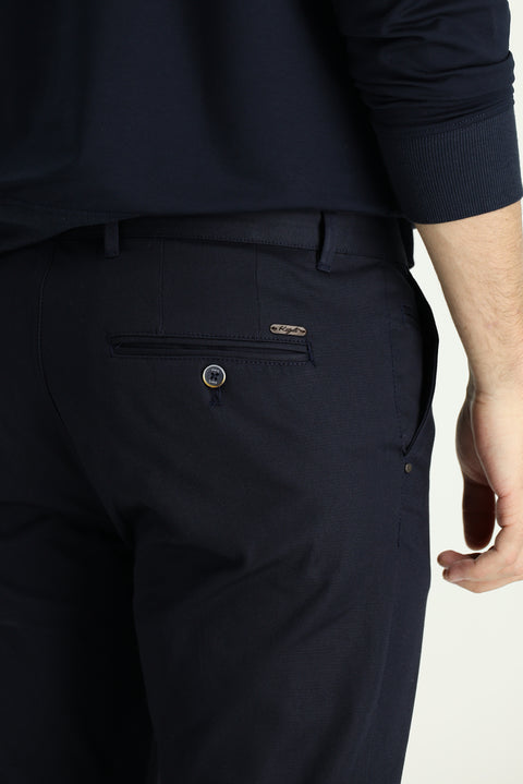 Mid Navy Regular Fit Standard Cut Lycra Canvas / Chino Trousers