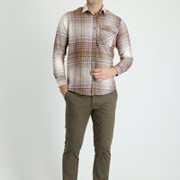 Light Brown Regular Fit Standard Cut Stretchy Canvas / Chino Trousers