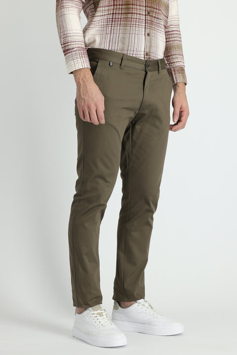 Light Brown Regular Fit Standard Cut Stretchy Canvas / Chino Trousers