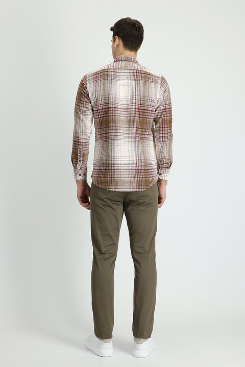 Light Brown Regular Fit Standard Cut Stretchy Canvas / Chino Trousers