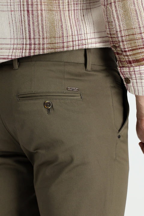 Light Brown Regular Fit Standard Cut Stretchy Canvas / Chino Trousers