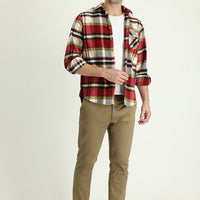 Dark Beige Regular Fit Standard Cut Lycra Canvas / Chino Trousers