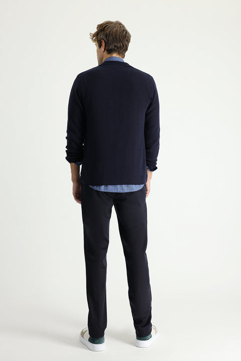 Dark Navy Blue Slim Fit Stretch Canvas / Chino Trousers
