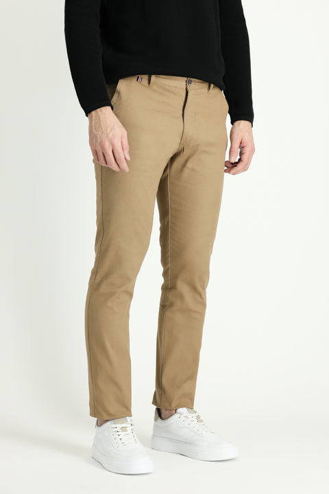 Dark Beige Slim Fit Stretch Canvas / Chino Trousers