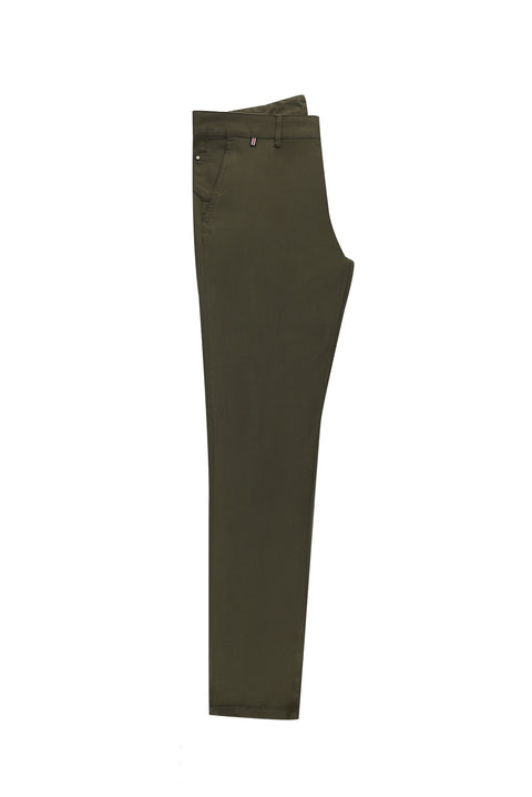 Medium Khaki 7 Drop Slim Fit Narrow Cut Lycra Canvas / Chino Pants