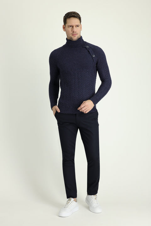 Medium Navy Slim Fit Tapered Sports Trousers