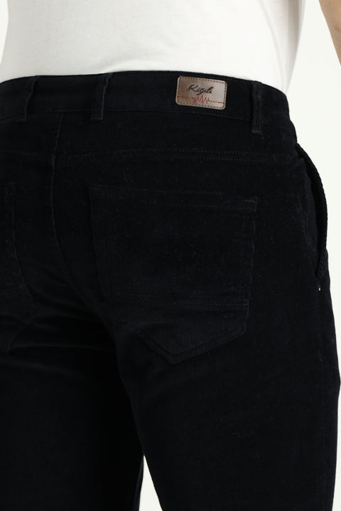 Black Regular Fit Standard Cut Lycra Velvet Trousers