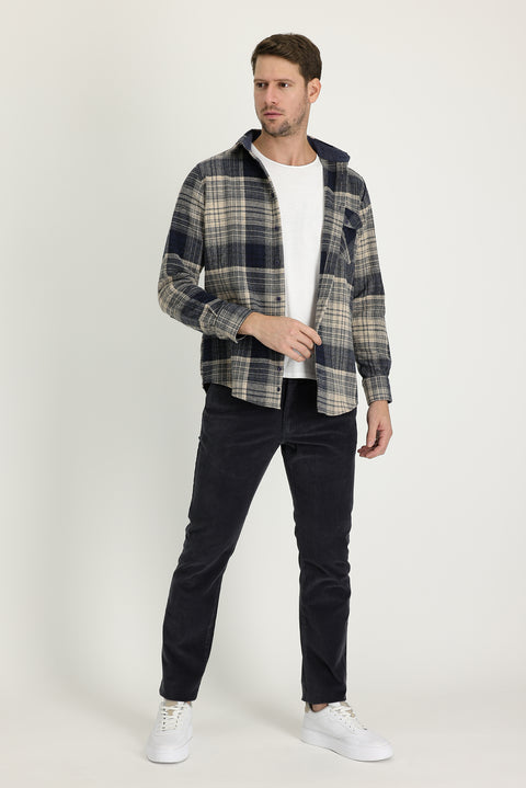 Mid-Smoke Regular Fit Standard Cut Lycra Velvet Trousers