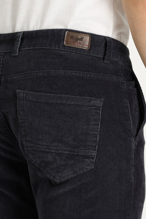 Mid-Smoke Regular Fit Standard Cut Lycra Velvet Trousers