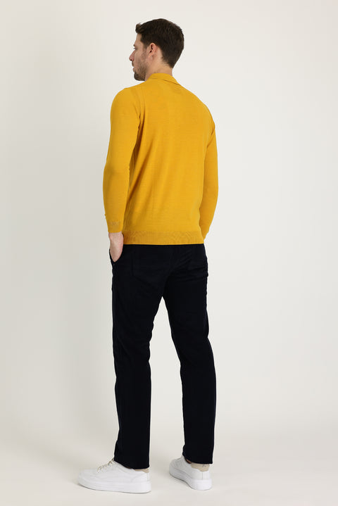 Dark Navy Regular Fit Standard Cut Lycra Corduroy Trousers
