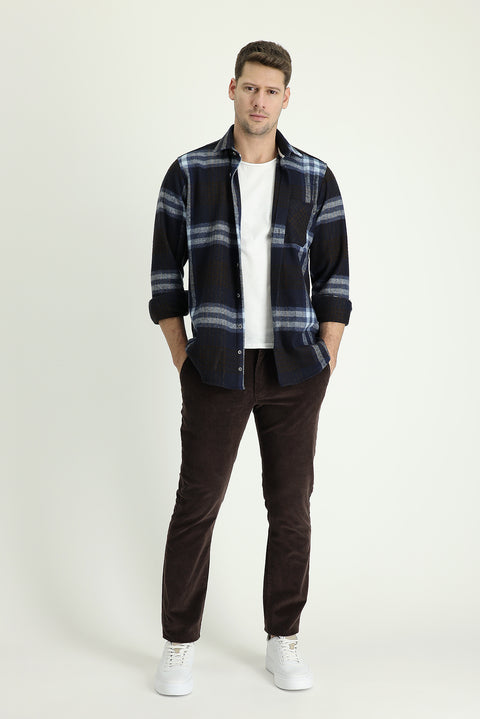 Medium Brown Regular Fit Standard Cut Lycra Corduroy Trousers
