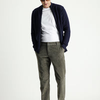 Olive Green Regular Fit Standard Cut Stretch Velvet Trousers
