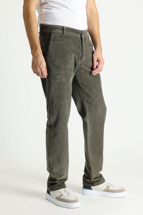 Olive Green Regular Fit Standard Cut Stretch Velvet Trousers