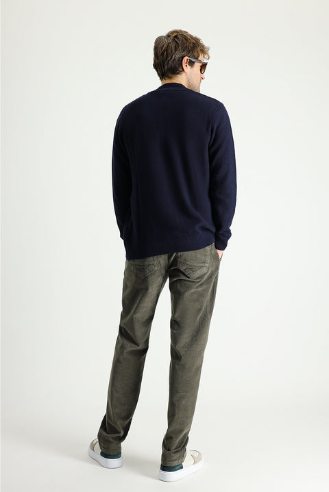 Olive Green Regular Fit Standard Cut Stretch Velvet Trousers