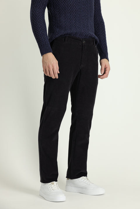 Dark Anthracite Regular Fit Standard Cut Lycra Velvet Trousers