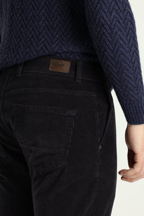 Dark Anthracite Regular Fit Standard Cut Lycra Velvet Trousers