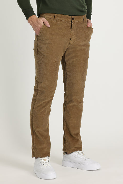 Medium Mink Regular Fit Standard Cut Lycra Velvet Trousers