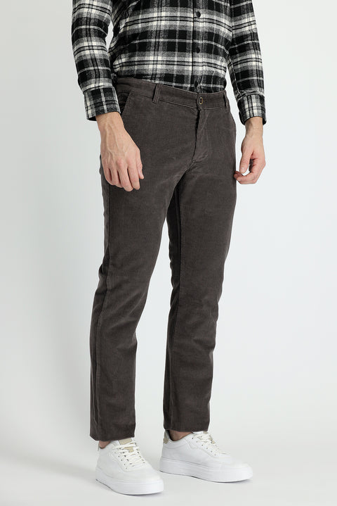 Dark Mink Regular Fit Standard Cut Lycra Velvet Trousers