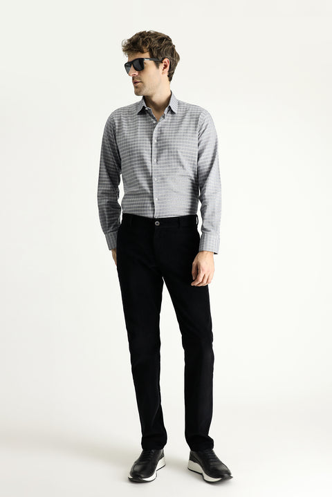 Black Slim Fit Narrow Cut Lycra Velvet Trousers